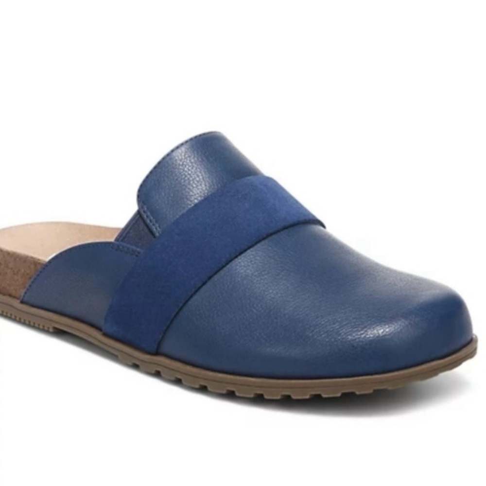 Vionic Women Ambrosia Mule Shoes Blue Leather Slide Loafers Flats Size 9 EU 40
